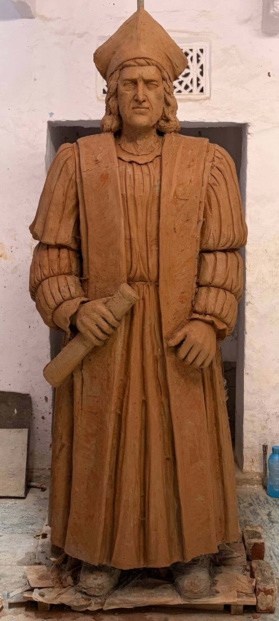The Columbus statue in progress, sculpted in clay under the design direction of Peter DiMarzio